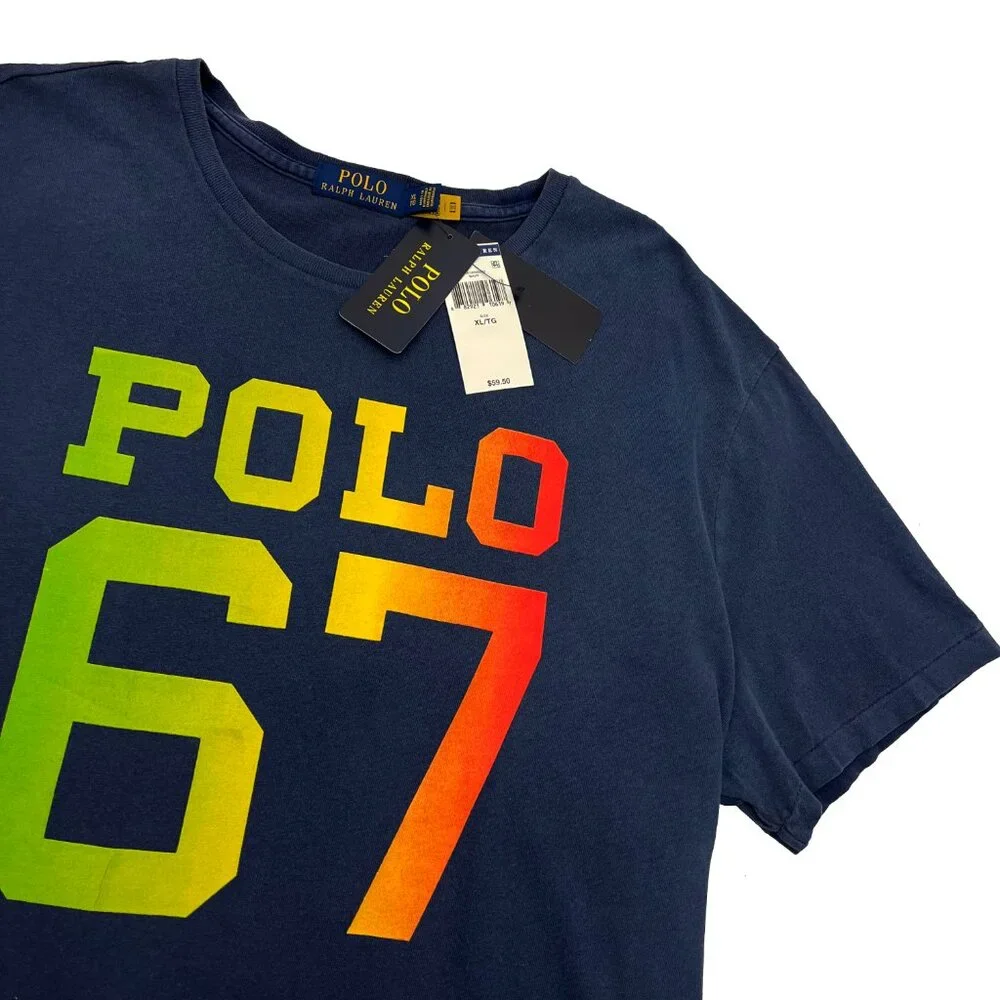 Ralph Lauren Polo New Classic Fit T Shirt Polo 67 Graphic Blue Mens XL X-Large